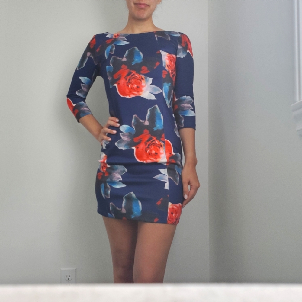 Floral 3/4 sleeve cocktail dress